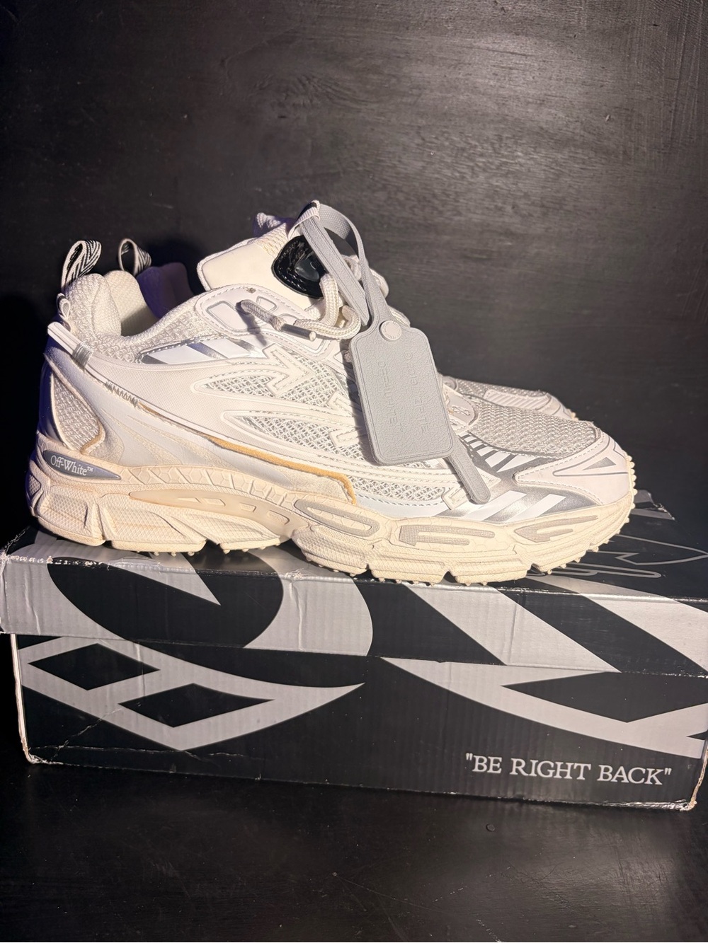 Off-White Men's White and Cream Mesh Runner Sneakers
